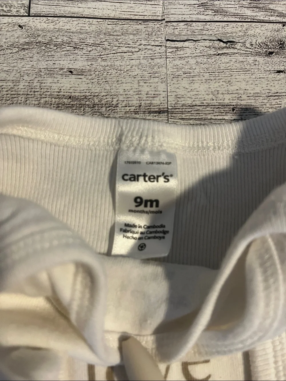 Carter's White Ribbed Three-Piece Set with 'love' Graphic Size 9 Months